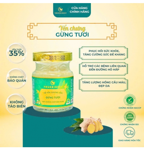Tổ yến chưng gừng tươi cắt lát