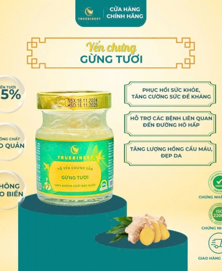 Tổ yến chưng gừng tươi cắt lát